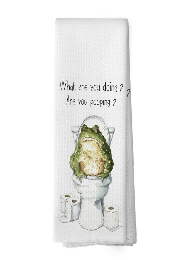 Mcehtle Frog Bathroom Hand Towels, Frog Lovers Gifts for Women Hand Towel for Bathroom Decor, Funny Humorous are You Pooping Decorative Towels for Washroom Toilet 16x24 Inch - Image 1